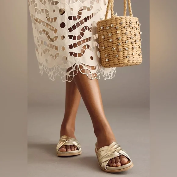 Anthropologie Silent D Cream Helena Slip On Flat Strap Sandals Size 40/9-9.5 - Picture 8 of 9